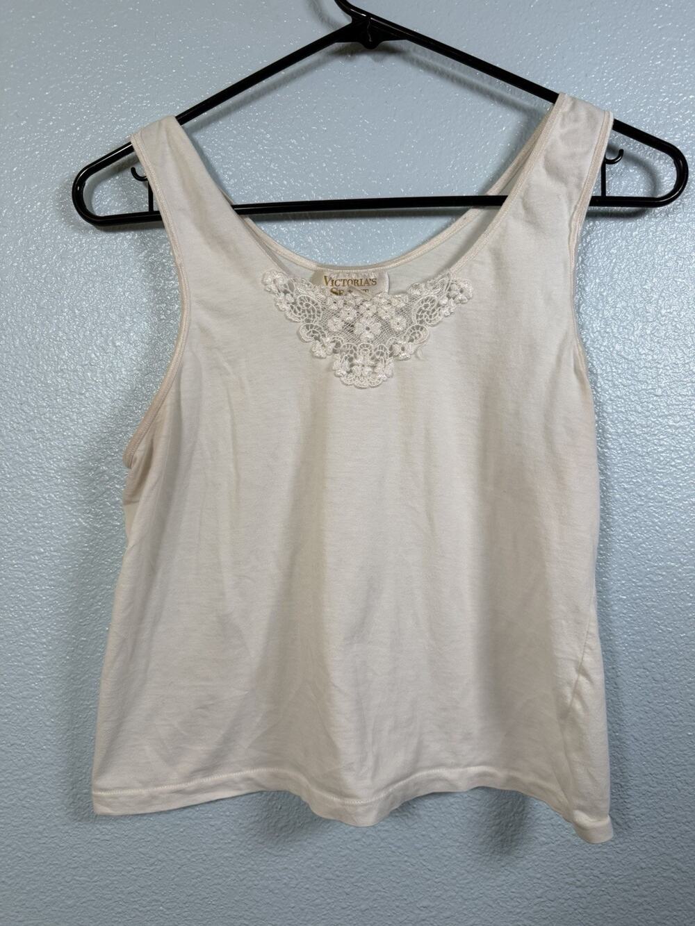 Vintage Victoria’s Secret Tank Top S Ivory Lace Cropped Camisole 90s GOLD LABEL
